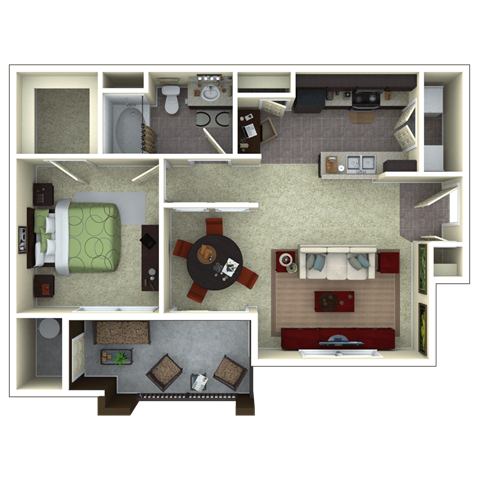 Floor plan for 1 bed, 1 bath, 820 sqft